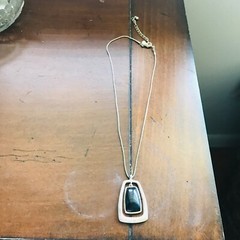 Vintage Necklace Cabochon Onyx Like Stone Rectangle Adjustable KR Geometric