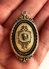 Antique Edwardian Memento Mori Brass Gold Plated Skull Pendant Pin Brooch