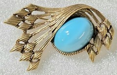 Vintage Turquoise Blue Egg Shaped Cabochon Retro Overhang Design Brooch