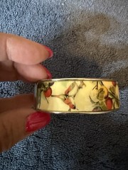Vintage 1980’s Enamel Hinged Cuff Bracelet Floral And Birds