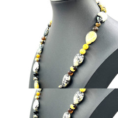 VTG Necklace Bumblebee Jasper and Other Jasper Stones Yellow Orange Toggle Clasp