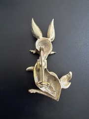 Mid Century Yellow Enamel Bunny Rabbit Brooch Red Rhinestone Eyes Whiskers Vtg