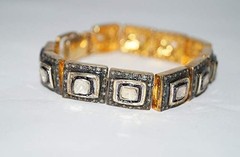 Natural Diamond Polki , Rosecut Diamond 925 Sterling Silver Victorian Bangle