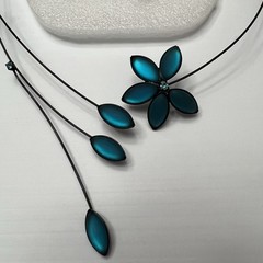 Vtg Set Black Shaped Wire Turquoise Teal Royal Multi Stone Neck Choker Earring