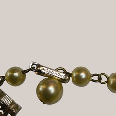 Vintage Hong Kong 3 Strand Faux Pearl Necklace Champagne Gold Beaded Choker