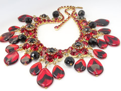 Rare Book Piece ’63 Vintage Juliana D&E Red with Black Drops Dangle Bib Necklace