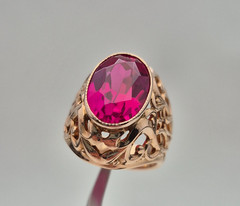 Vintage Soviet 14K Rose Gold Ring 583 with Stone • 11g • Original USSR Jewelry