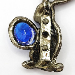 Rabbit Bunny Holding Blue Faceted Egg Silver Tone Vintage Brooch Pin Distressed