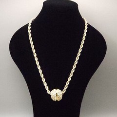 36 Inch Rope Chain Necklace Gold Plated Rhinestone Slide Ball 14RGP disco ball