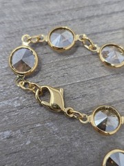 Champagne Crystal Bezel Necklace Gold Tone Vintage 17.5 Inches Sparkly!