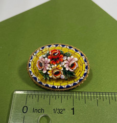 Vintage Italian Micro Mosaic Pin Brooch Flowers Roses Jewelry Italy