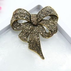 Vintage Black Color Rhinestone Bow Brooches for Women Large Bowknot Brooch Pin