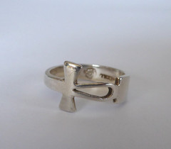 925 Sterling Silver Vintage JSF Mexico Egyptian Ankh Unisex Ring Size 7.5 Vtg.
