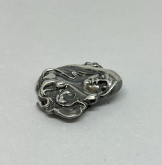 Art Nouveau Silver Plated Pewter Lady with Lotus/Waterlily Brooch Pendant