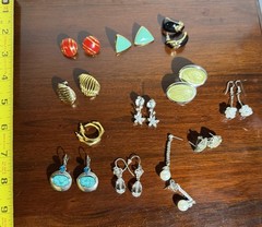 Lot of 12 Vintage 80’s Era Earrings Pierced Monet Trifari Sparkle Enamel