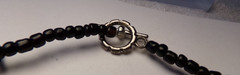 VTG ARTIST 3 STRAND ASYMMETRICAL LUSTROUS PEARL BLACK STONE BEADED NECKLACE 20″