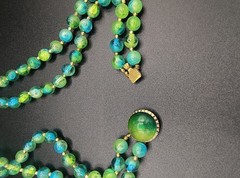 Vtg Hong Kong Translucent Green Teal Ombre Double Strand Bead Strand Necklace