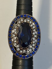 Stunning Vntg Large Gold Tone Blue & Clear Rhinestones Chunky Statement Ring 7