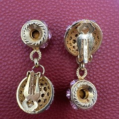 Vintage Sparkling BLANCA Clip on Pink Rhinstones Dangle Earrings. See pics.