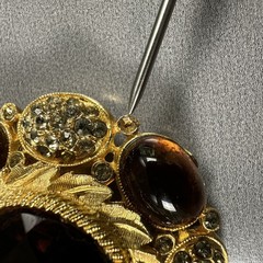 Vintage Brooch Pendant Brown Gold Tone Glass Rhinestone Statement Pin
