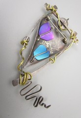 UNUSUAL SUSAN MARIA BUCKLEY STERLING AMETHYST MODERNIST BROOCH & EARRINGS SET 