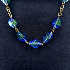 Uranium Necklace 18” Vaseline Blue Glass Czech Vintage Beads Women`s Jewelry