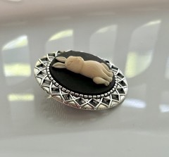 Bunny Rabbit Cameo Brooch Pin, Silver Vintage Style Pin, Cream/Dark Brown