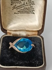 Vintage 1990-s 14 Ct Rolled Gold Blue Topaz Ring Size UK O US 7 1/2- Hallmarked