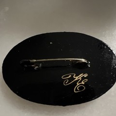 Hand-Painted Signed Oval Floral Enamel Brooch Pin, Black Multicolor Women’s