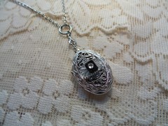 SILVER PLATED FILIGREE VICTORIAN CAMPHOR GLASS LOCKET