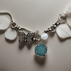 Vintage Lucky Brand Chain w/Charms Flower/Butterfly/Leaf/Asian Diety 6.76” L1