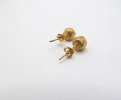 Vintage Gold Tone Solid Cube Cubed Nugget 6.4mm Stud Earrings