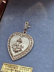 Vintage Theda United States Navy MOP & Marcacites Sterling Sweetheart Pendant…
