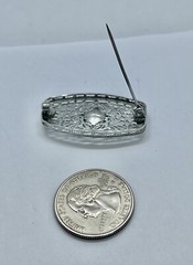 Art Deco Rectangle Clear Trillion Czech Art Glass Silvertone Filigree Brooch