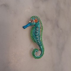 Vintage Seahorse Brooch Women OS Blue Green Enamel Rhinestone Nautical Pin Jewel