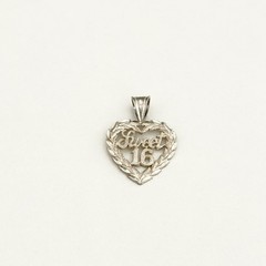 Vintage 925 Sterling Silver Sweet 16 Birthday Floral Heart Charm Pendant