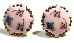 UNUSUAL FLOWER LEAF clear rhinestone gold tone mtl pink blue green STUD EARRINGS