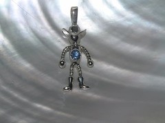 Estate SIlvertone Twist Stick Man Cowboy with Light Blue Rhinestone Pendant –