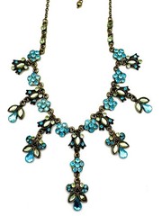 Vintage 60’s Crystal Blue, Green, Floral Dangle Adjustable Necklace – Fabulous!