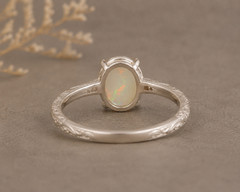 Natural Ethiopian Opal Ring 6×8 mm Sterling Silver Vintage Engraved Dainty Gift