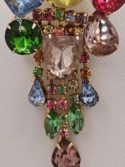 Vintage Chandelier Large Brooch & Earrings Multicolor Rhinestones Set