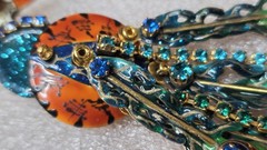VINTAGE “LUNCH AT THE RITZ” RHINESTONE PEACOCK BIRD DANGLE CLIP ON EARRINGS