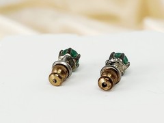 2 Pairs Green Jade Stud Earrings – 1 Silver Tone & 1 Gold Tone – Vintage