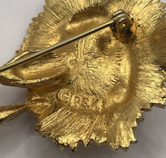 Vintage Signed RSK Gold Tone Carnation Rose Long Stem 3 7/8″ Brooch