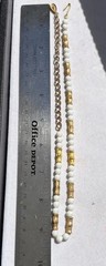 Vintage 18″ Hong Kong Goldtone Bamboo And Round White Bead Necklace Hook Clasp