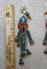 VINTAGE “LUNCH AT THE RITZ” RHINESTONE PEACOCK BIRD DANGLE CLIP ON EARRINGS