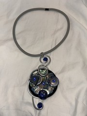 Jeff Lieb Modernist Crystal, Lapis, & More Statement Necklace Wearable Art