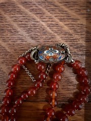 VTG Chinese Carnelian? Coral? Beaded Double Necklace Silver Pendant Turquoise