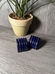 Clip on Earring Navy Blue with Gold Inlay Stripes Enamel. Any occasion.