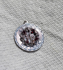 LARGE SWEET 16 SIXTEEN BIRTHDAY SPENCER STERLING ROUND CHARM – RED RHINESTONES